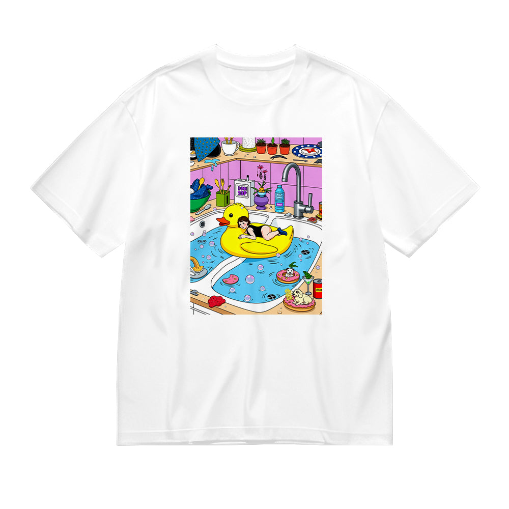 Cute Duck in Kitchen Sink Graphic T-Shirt