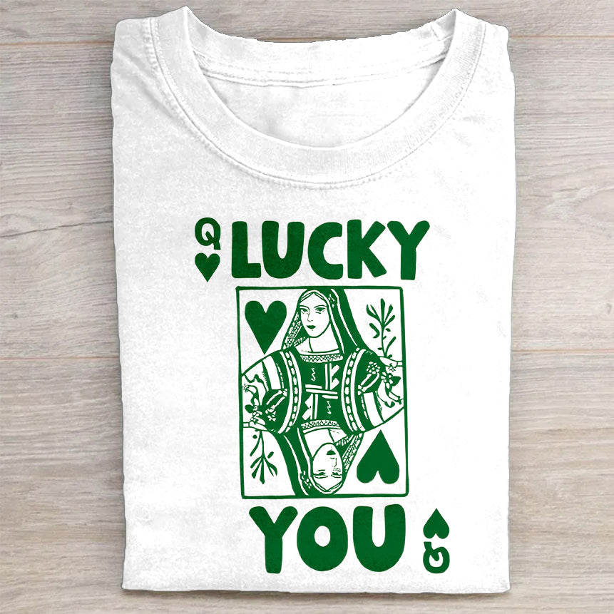 Lucky You Graphic Design White T-Shirt