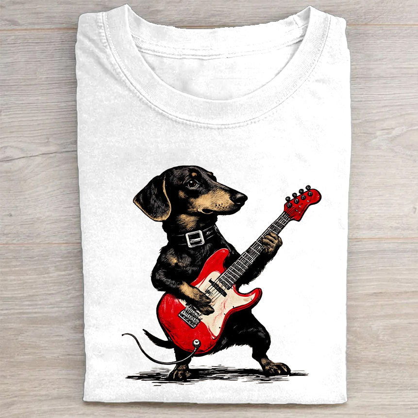 Cute Dachshund Playing Guitar Graphic T-Shirt