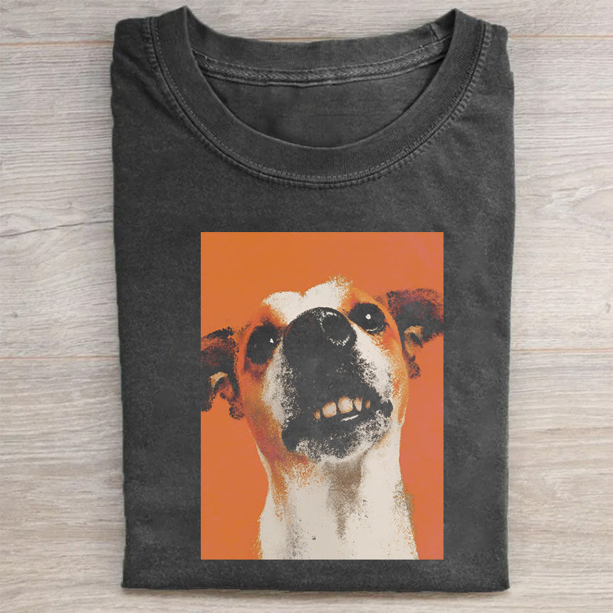 Vintage Washed Black T-Shirt with Unique Dog Graphic Print for Men Women Casual Wear T-Shirt