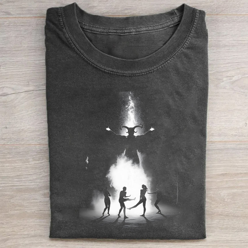 Men's Graphic T-Shirt with Alien UFO and Silhouette Design T-Shirt