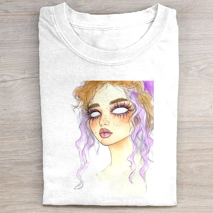 Artistic Purple Hair Girl Design Women's Fashion T-Shirt