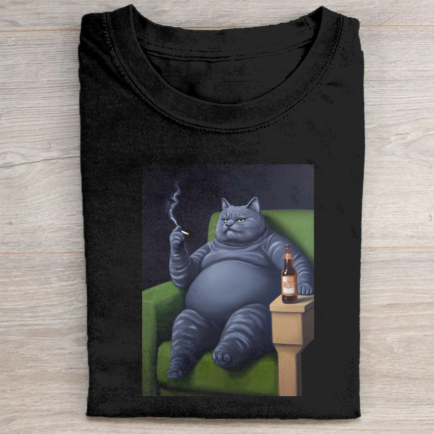 Chill Cat Smoking Cigar Graphic T-Shirt