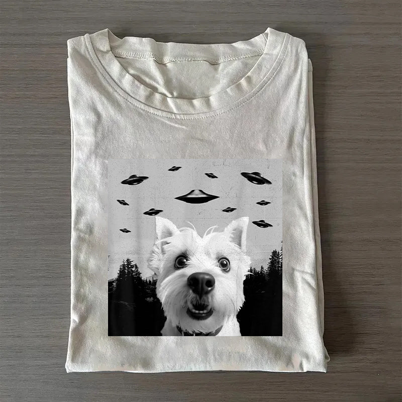 West Highland Taking Selfie with UFOs Funny T-Shirt