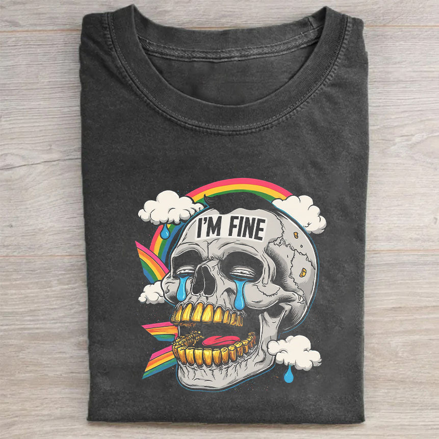 I'm Fine Skull Rainbow Graphic T-Shirt