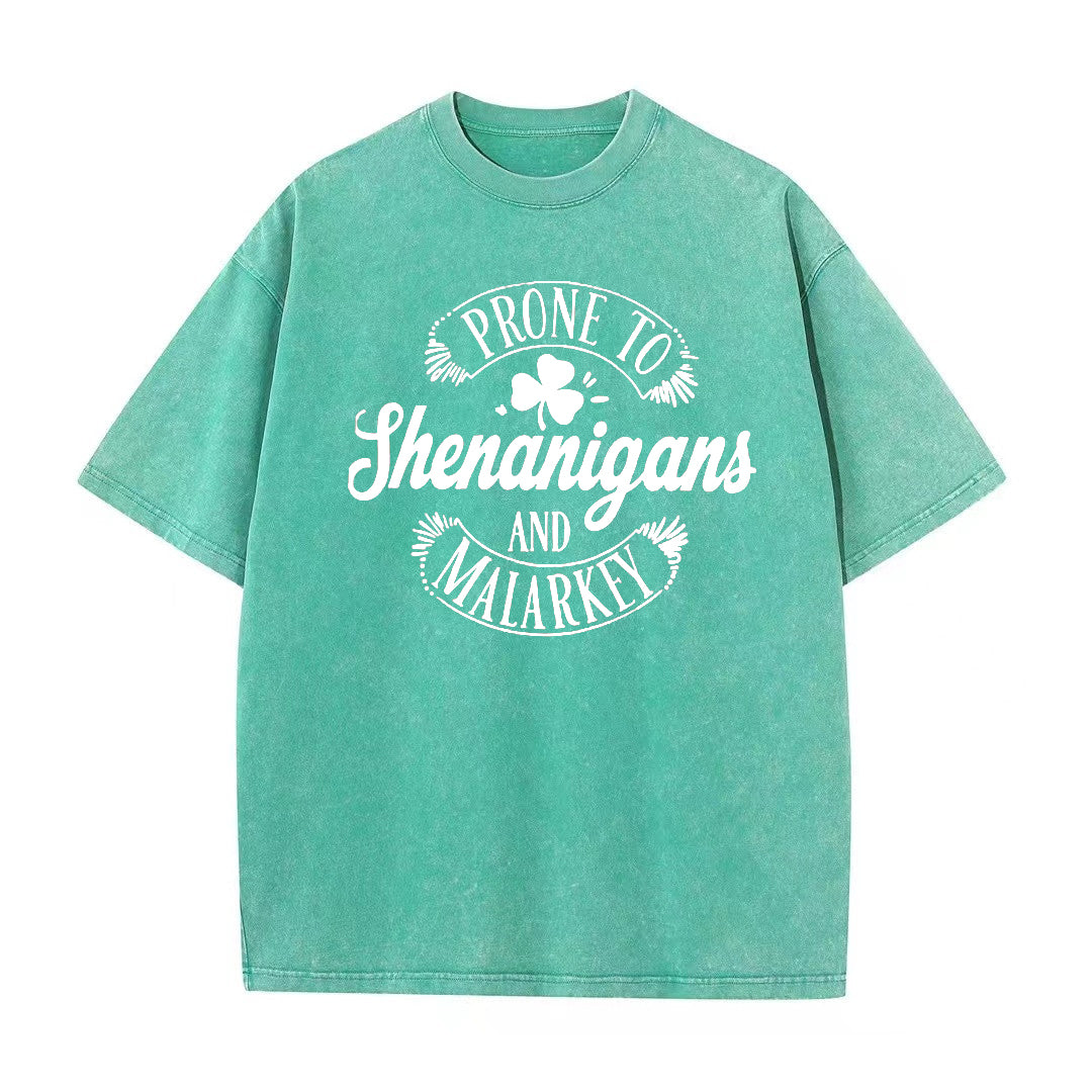 Retro St. Patrick's Day Shamrock Prone To Shenanigans And Malarkey Unisex T-Shirt - heygraff