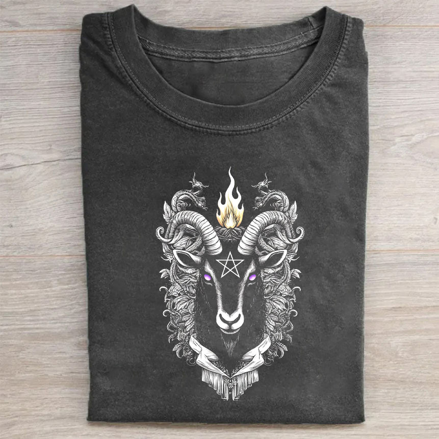 Goat Head Flame Design Graphic T-Shirt