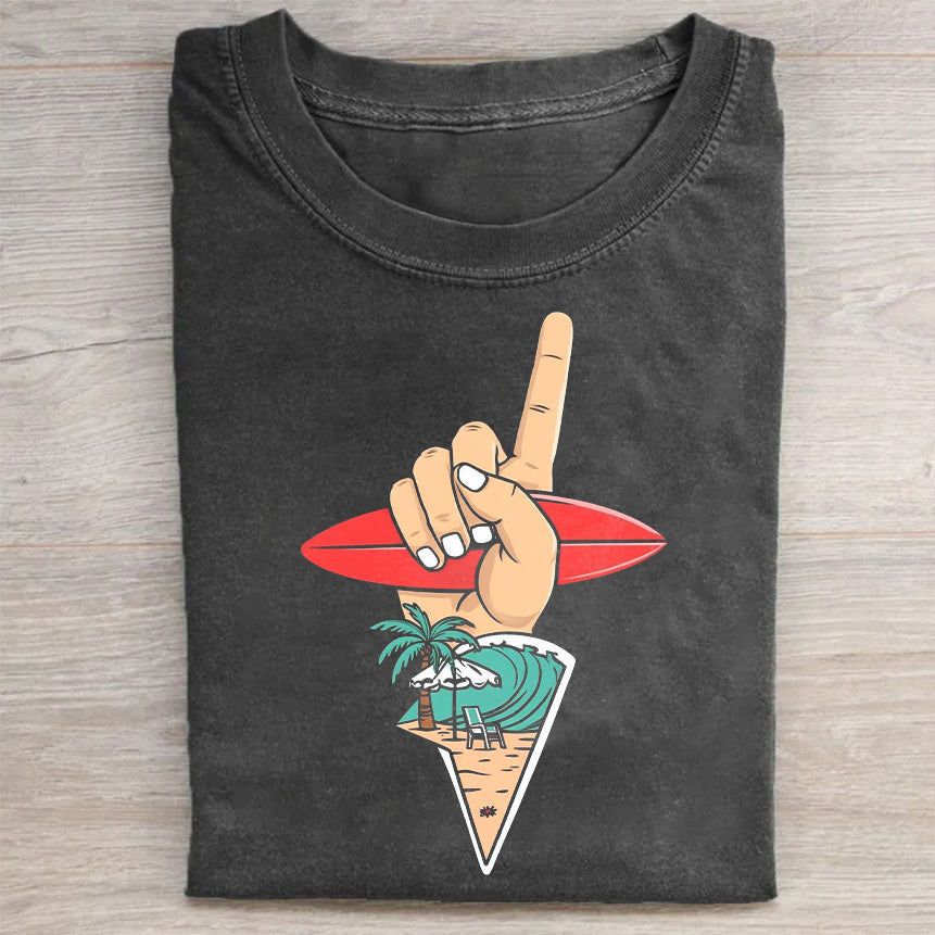 Men's Graphic T-Shirt - Black Surf Hand Gesture Tee