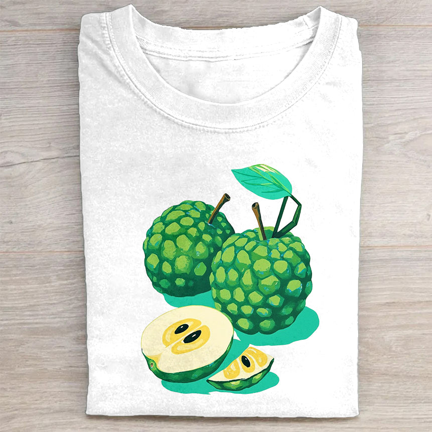 Green Fruit Graphic White T-Shirt
