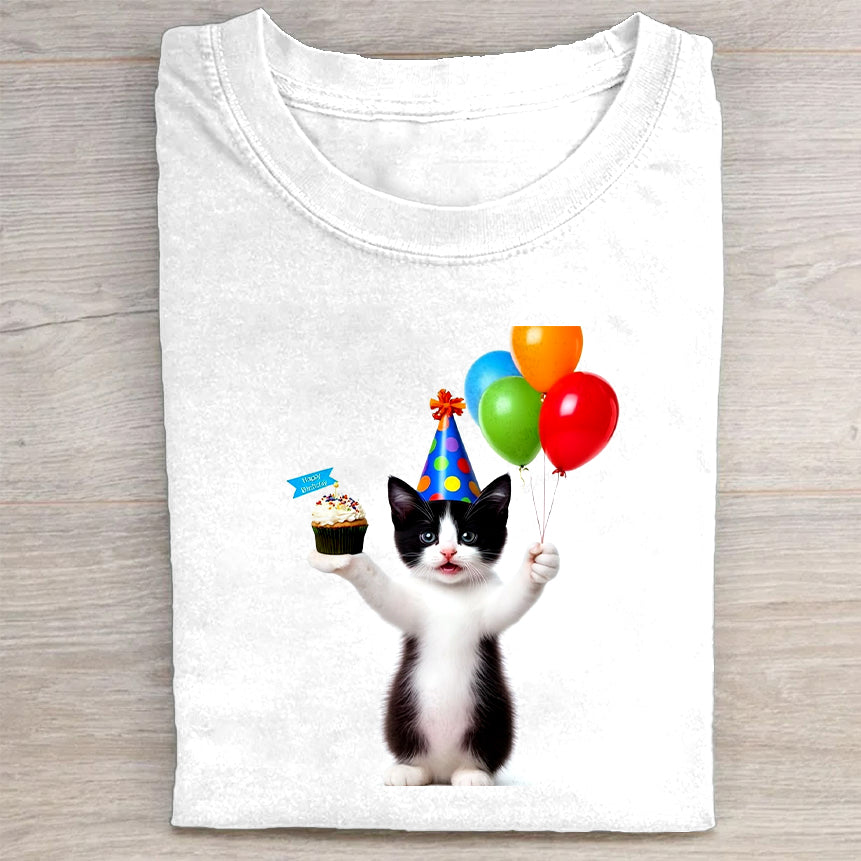Cute Cat Birthday Party Graphic T-Shirt