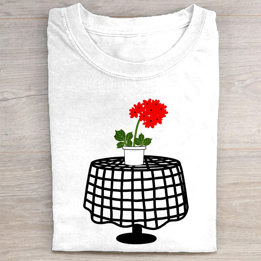Red Flower on Table Graphic T-Shirt