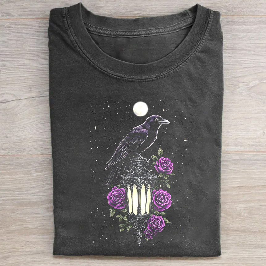 Raven Moon Floral Graphic T-Shirt