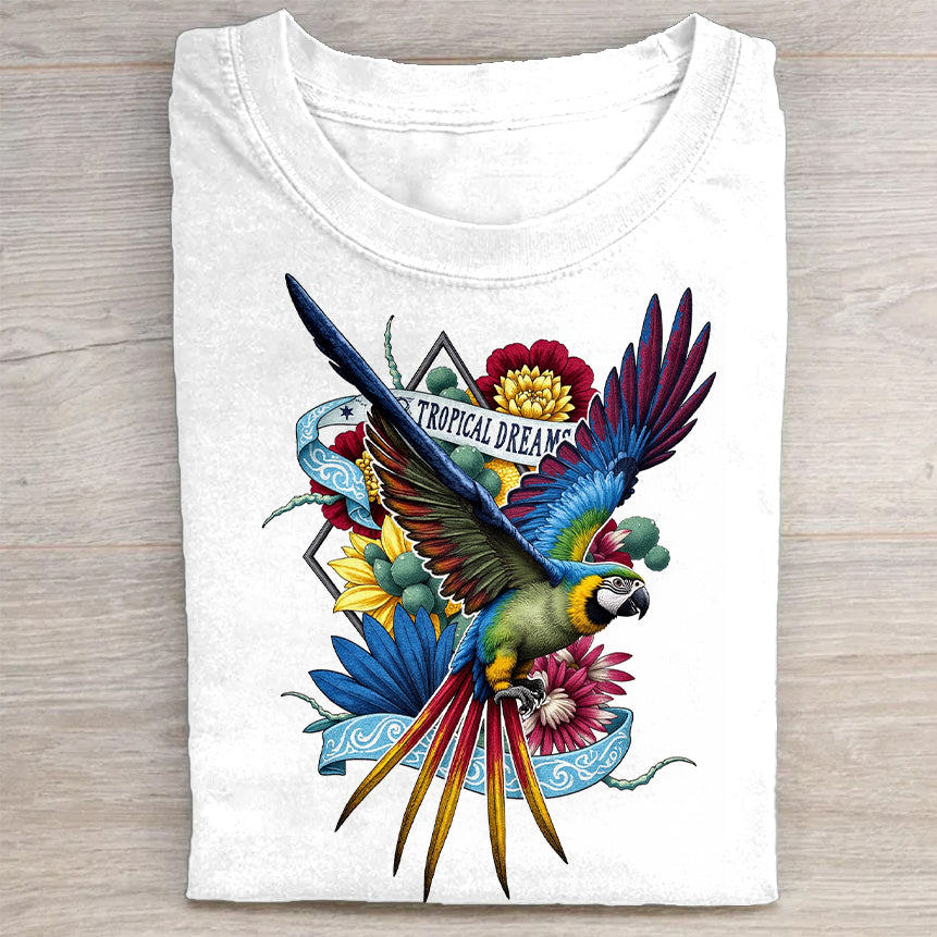 Tropical Dreams Parrot Graphic T-Shirt