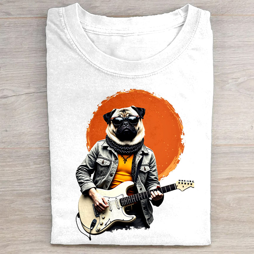 Pug Playing Guitar Graphic T-Shirt