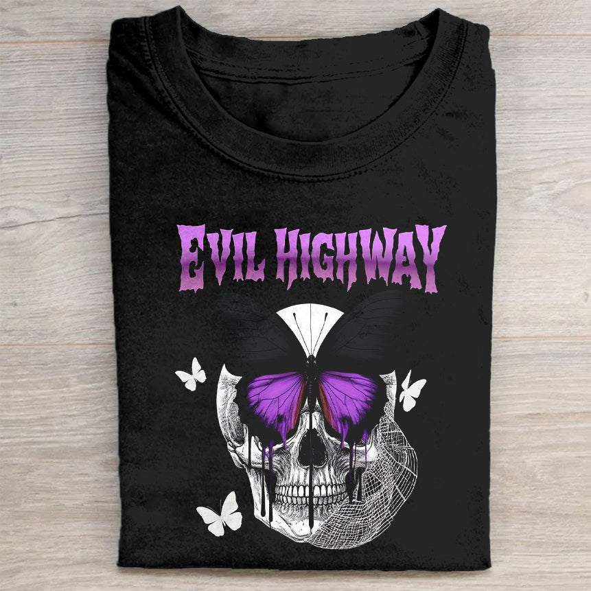 Evil Highway Skull Graphic T-Shirt