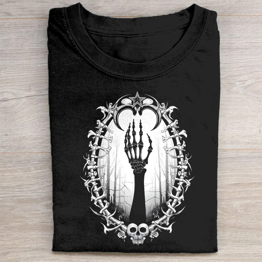 Gothic Skeleton Hand Print Black T-Shirt