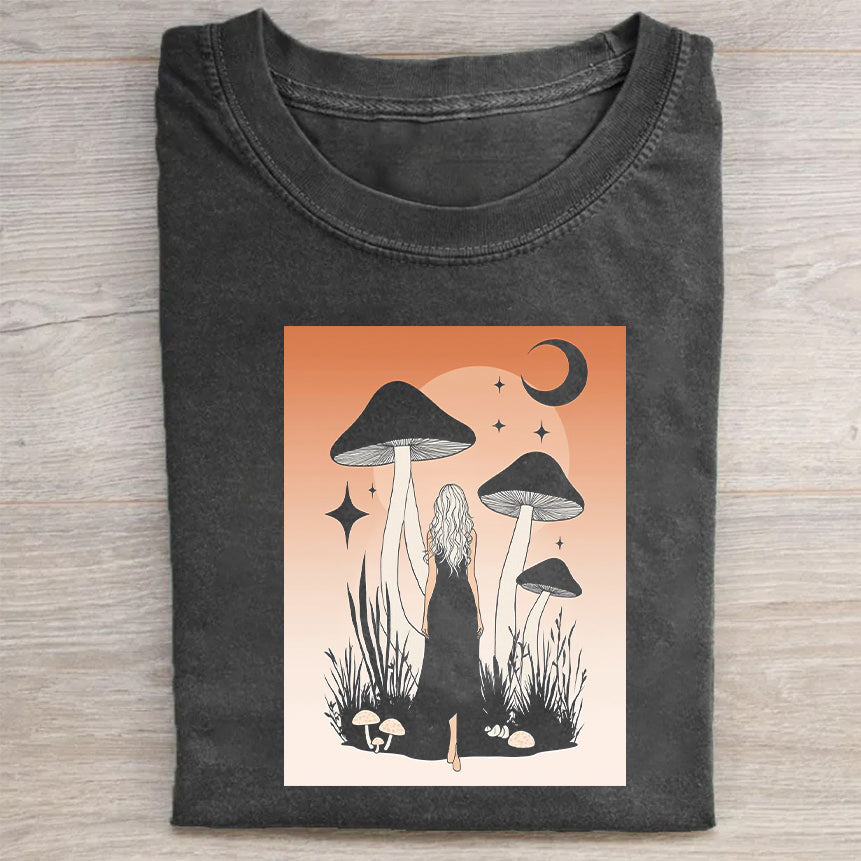 Mushroom Cat Art Graphic T-Shirt