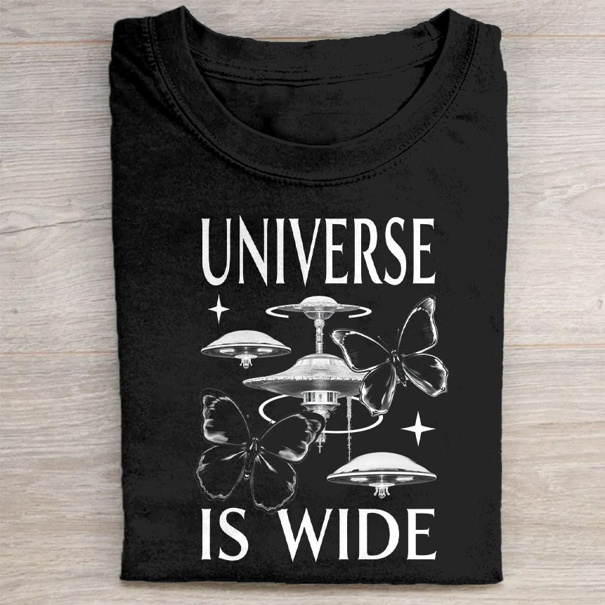 Universe Is Wide UFO Design Black T-Shirt