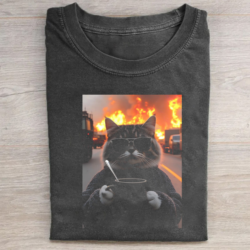 Cat with Sunglasses Graphic T-Shirt