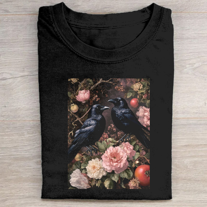 Raven and Rose Floral Graphic T-Shirt