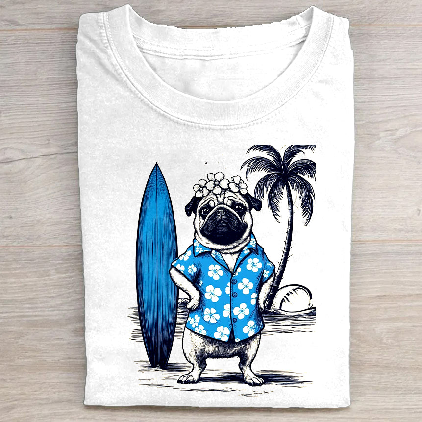 Surfer Pug Graphic T-Shirt