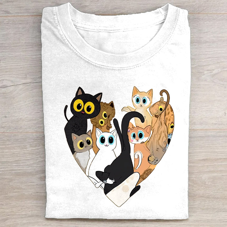 Cute Cats Heart Design Graphic T-Shirt