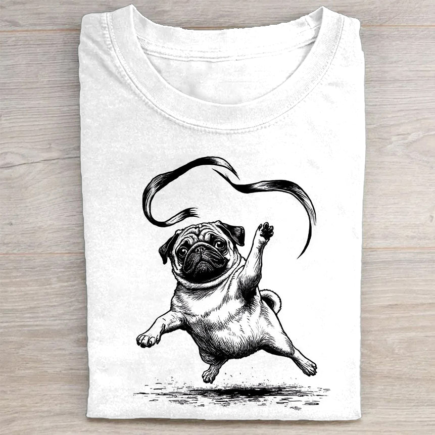 Cute Pug Dog Graphic White T-Shirt