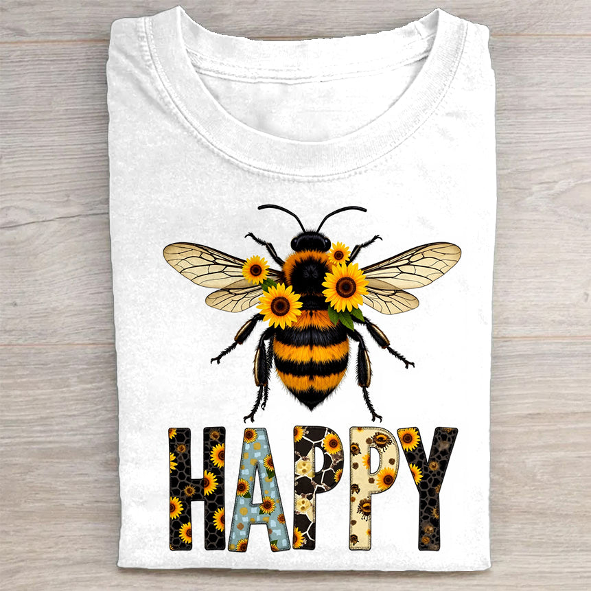 Bee Happy Sunflower Graphic T-Shirt