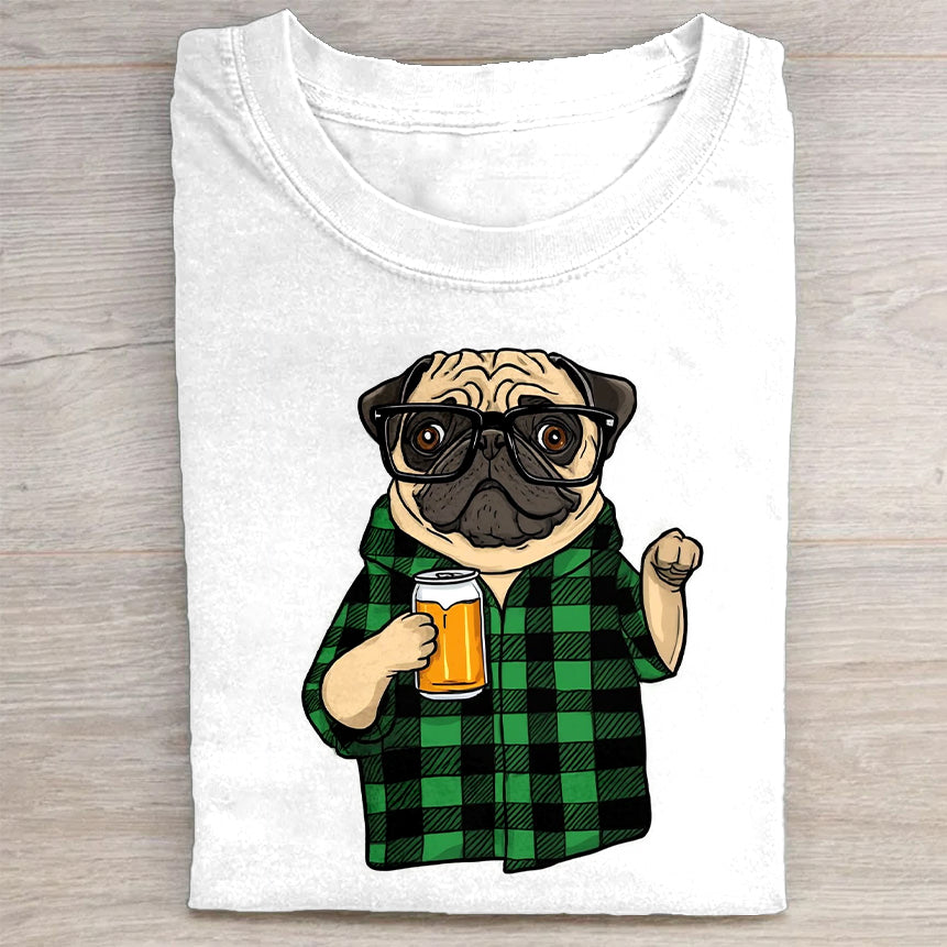 Cute Pug in Plaid Shirt Graphic T-Shirt