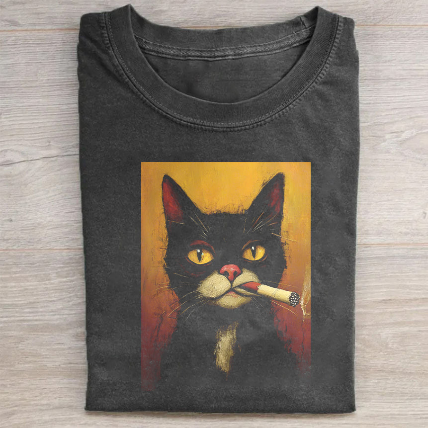 Vintage Cat Smoking Cigar Graphic T-Shirt