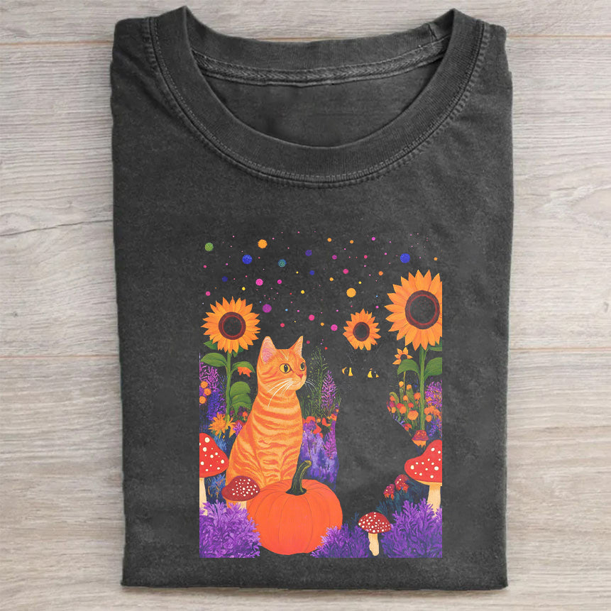 Cute Cat in Garden Graphic T-Shirt