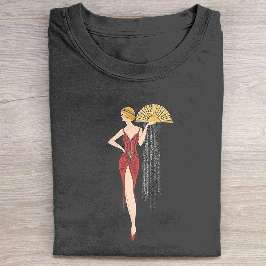 Art Deco Woman with Fan Graphic T-Shirt