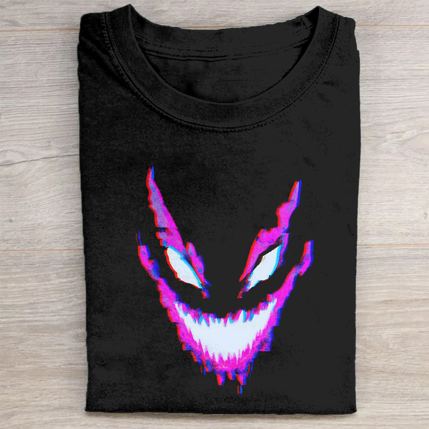 Glowing Demon Face Graphic Black T-Shirt