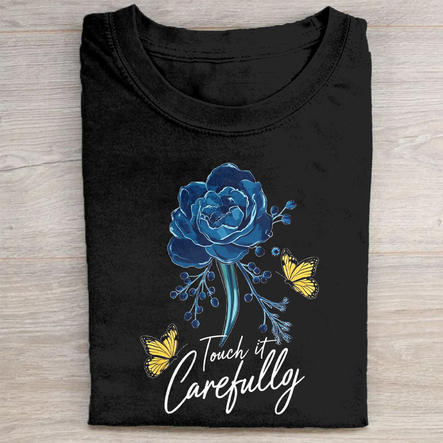 Blue Floral Design T-Shirt for Women - Comfortable and Stylish Tee