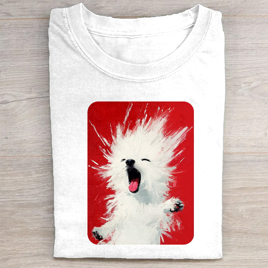 White T-Shirt with Cute Fluffy Monster Graphic Design
