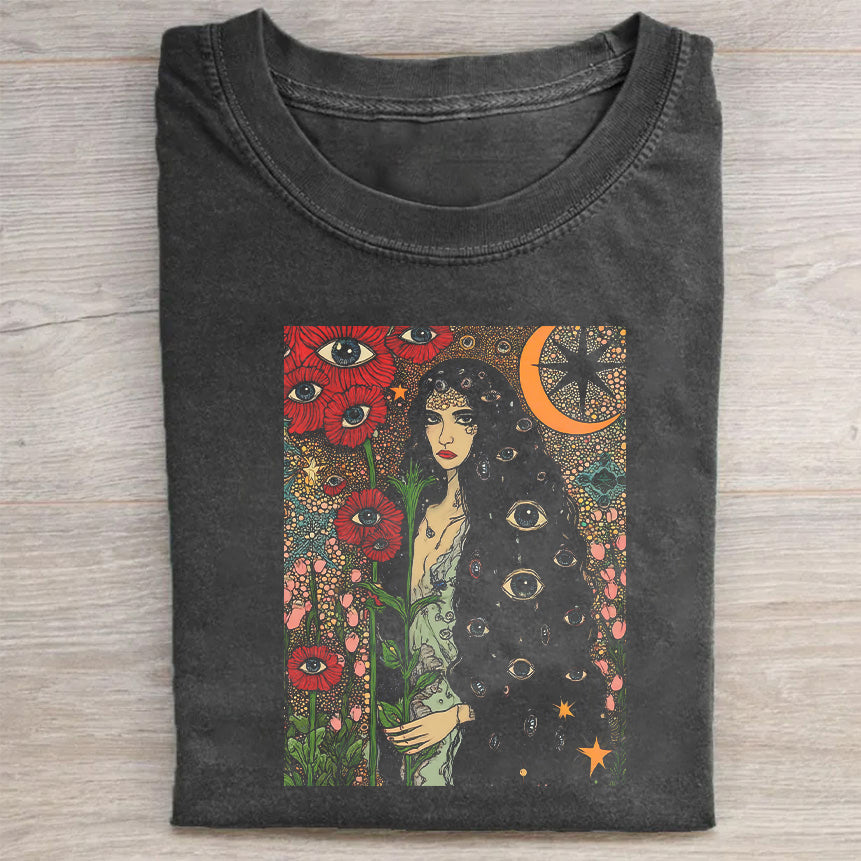 Artistic Print T-Shirt with Vintage Floral Design for Women Men Unisex Graphic Tee