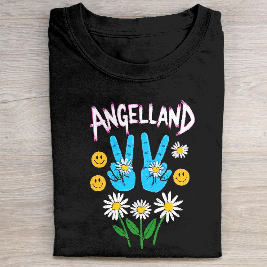 Angelland Peace Sign Daisy Flower Graphic T-Shirt
