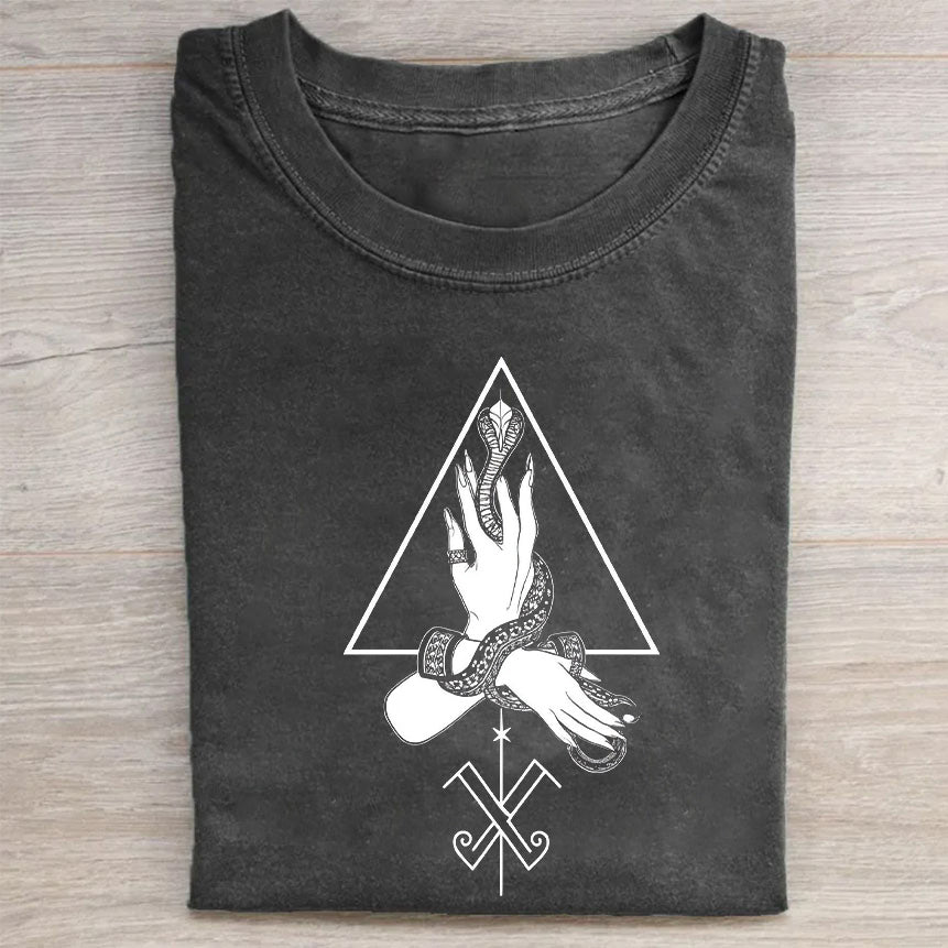 Men's Graphic Tee with Intricate Bird Design in Triangle Frame - Black T-Shirt