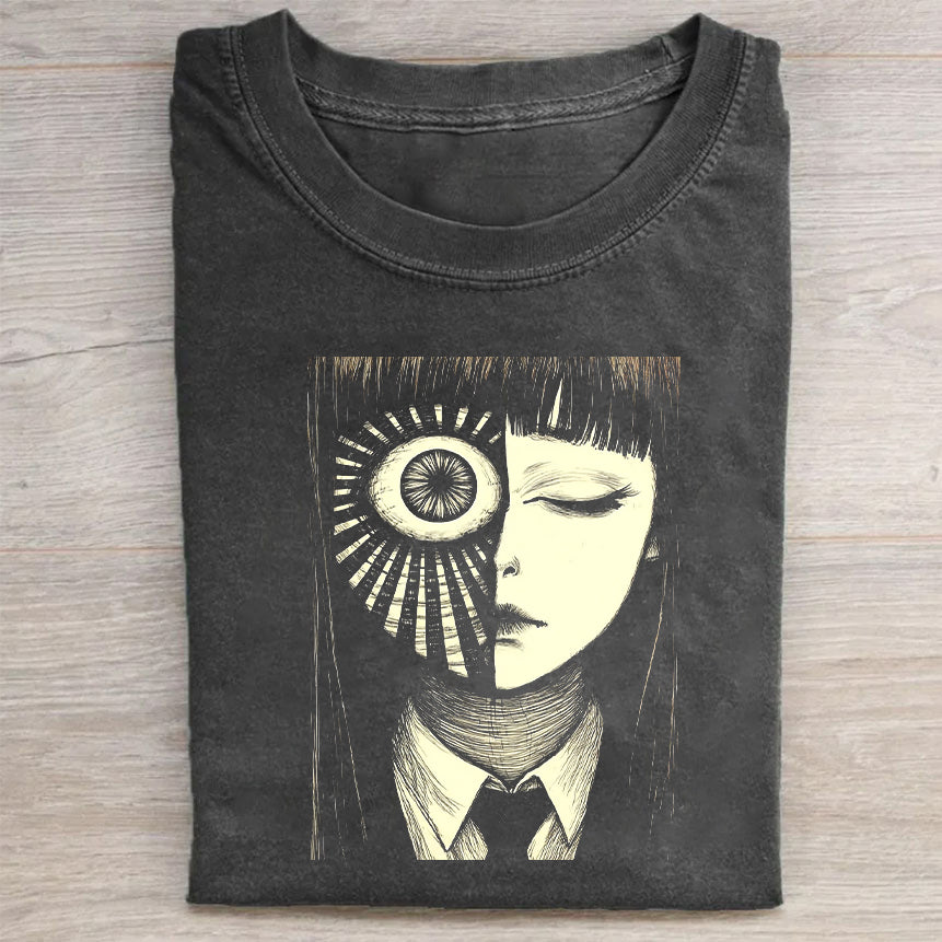 Artistic Graphic T-Shirt with Unique Sun Eye Design for Men Women - Fashionable Unisex Tee Shirt