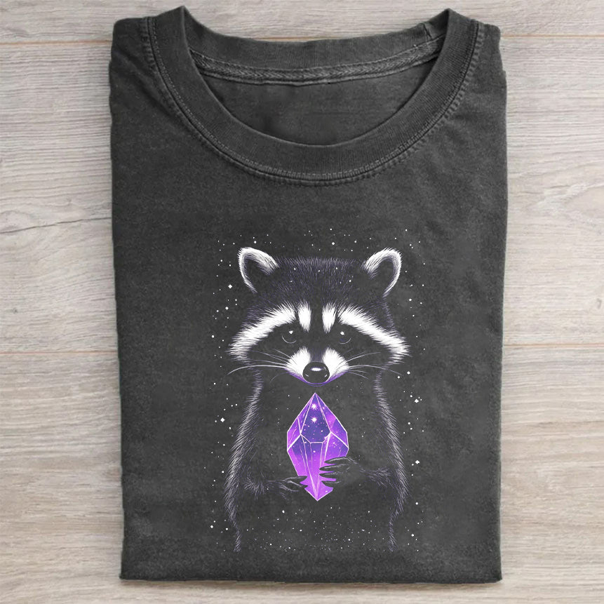 Raccoon with Purple Crystal Graphic T-Shirt