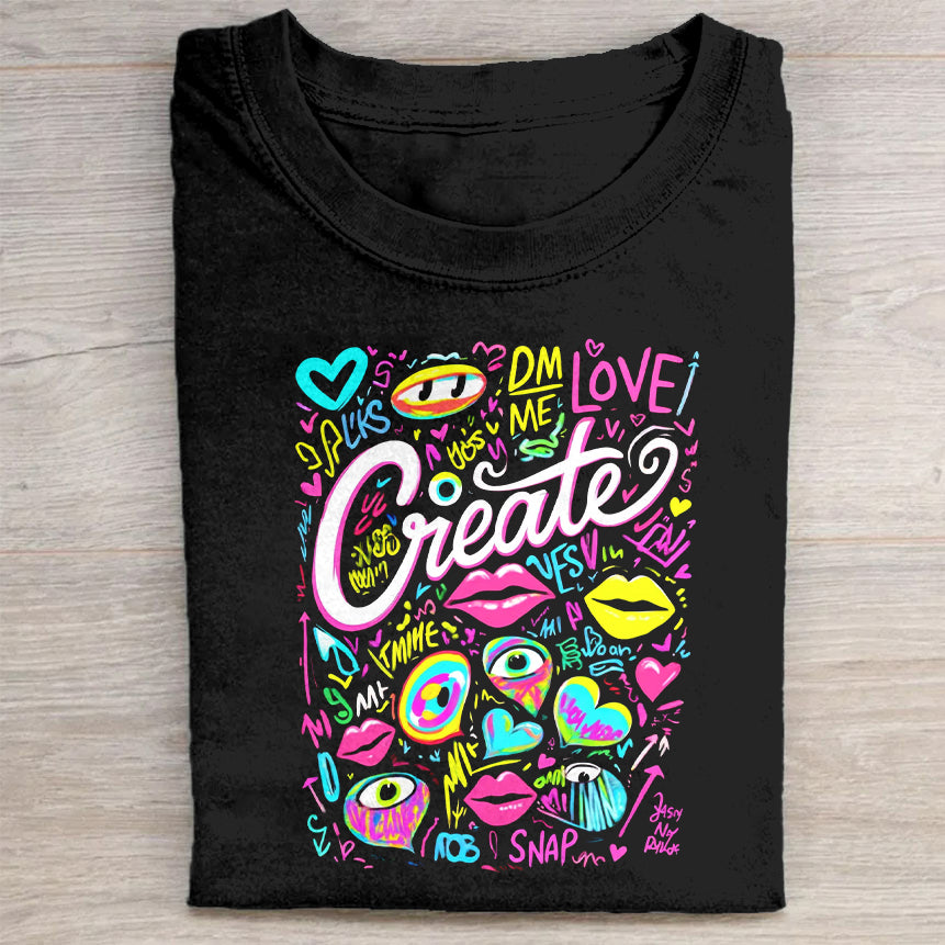 Colorful Graphic Design T-Shirt Love & Create Art Tee
