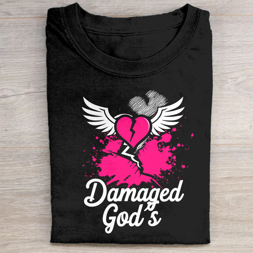 Damaged God's Heart Wings Graphic T-Shirt