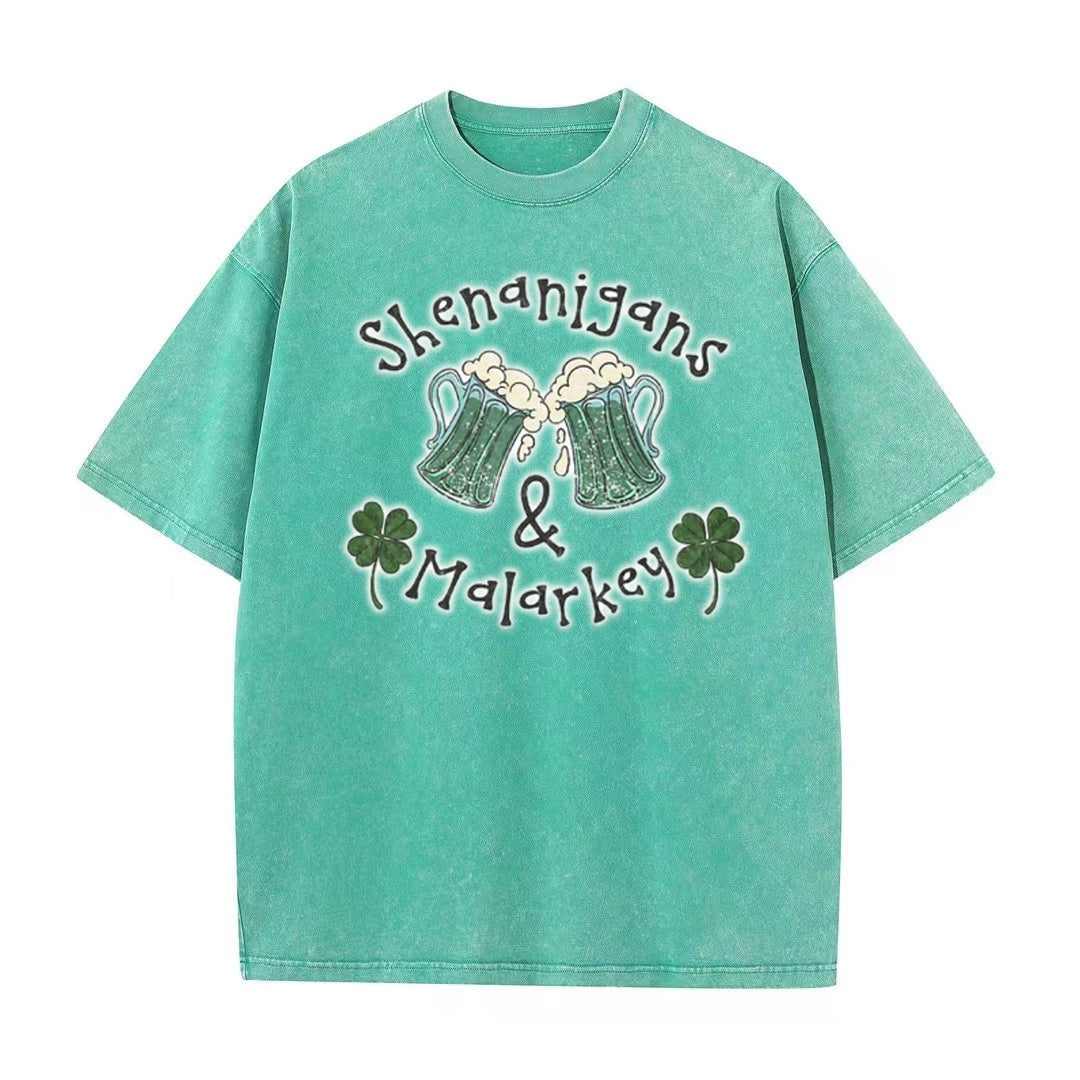 Retro St. Patrick's Day Shenanigans & Malarkey Green Beer And Four-Leaf Clover Unisex T-Shirt - heygraff