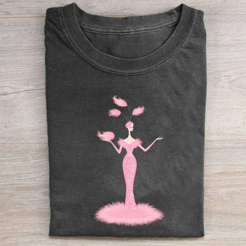 Pink Feather Dress Graphic T-Shirt