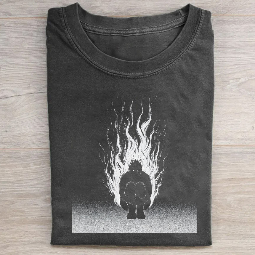 Men's Graphic T-Shirt with Flame Silhouette Design T-Shirt