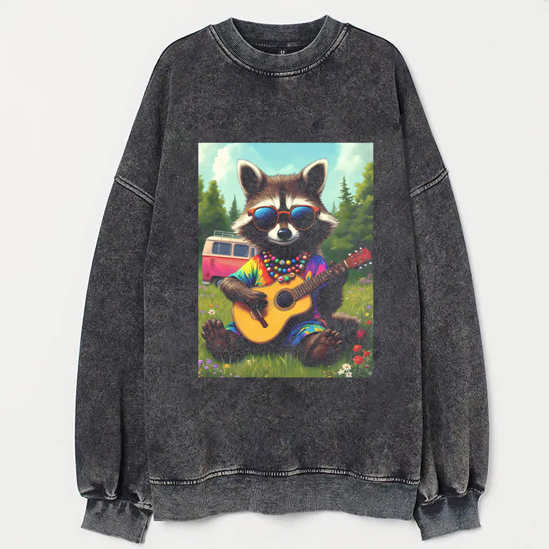 Cool Raccoon Playing Guitar Graphic T-Shirt