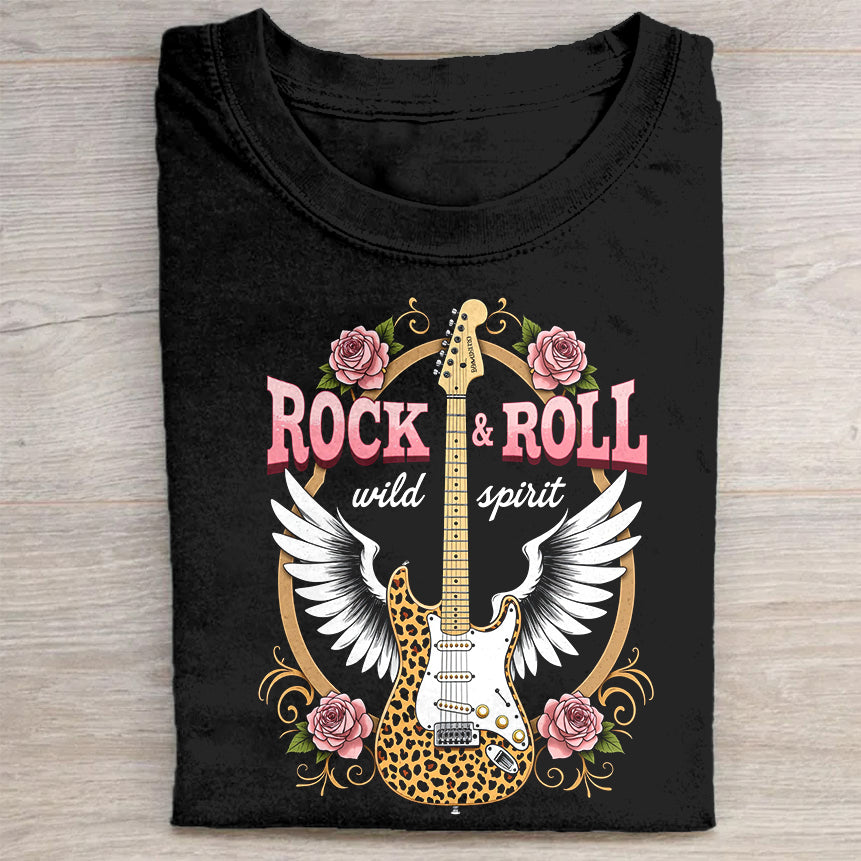 Rock & Roll Wild Spirit Guitar Graphic T-Shirt