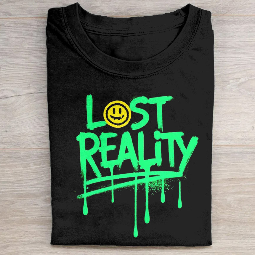 Lost Reality Smile Drip Graphic Design Black T-Shirt