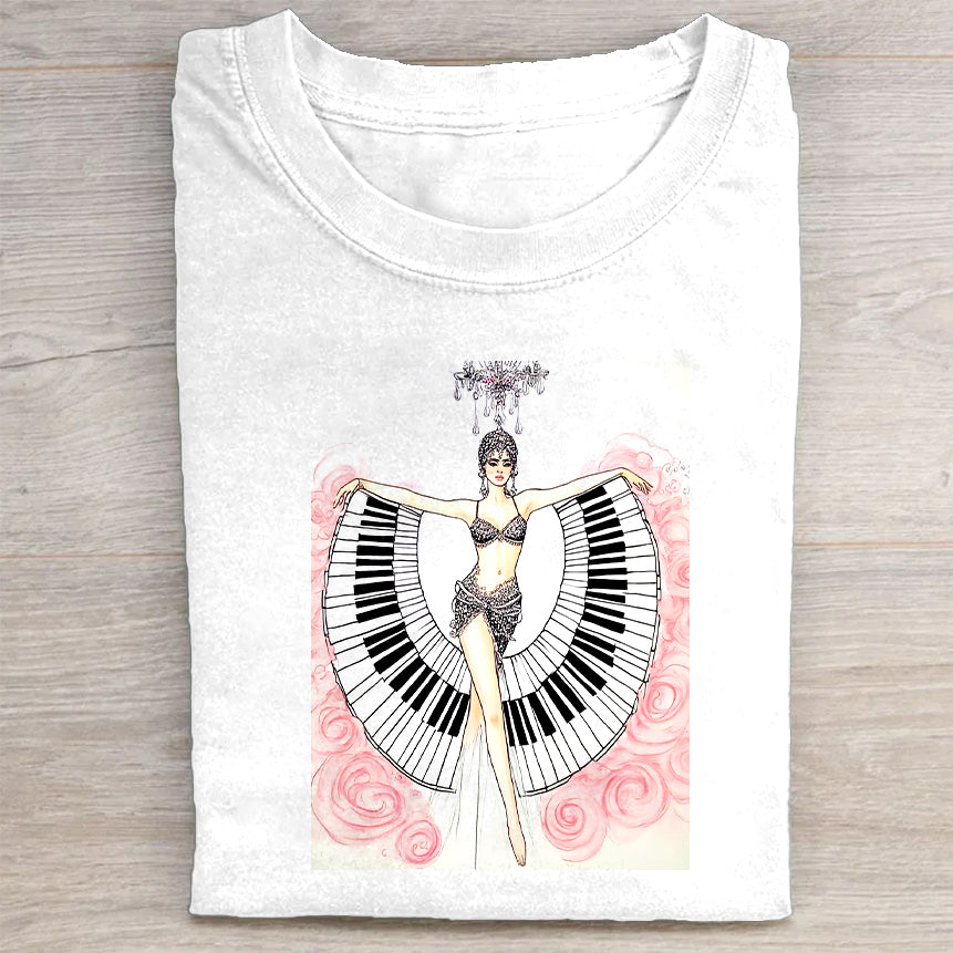 Musical Angel Graphic Design White T-Shirt
