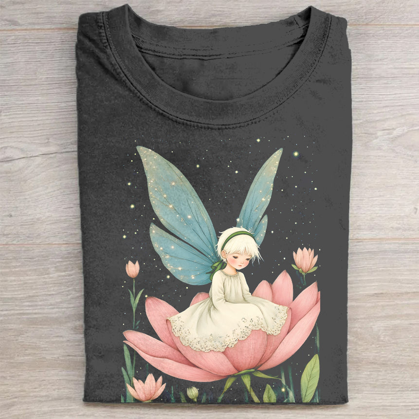 Cute Fairy on Lotus Flower Graphic T-Shirt